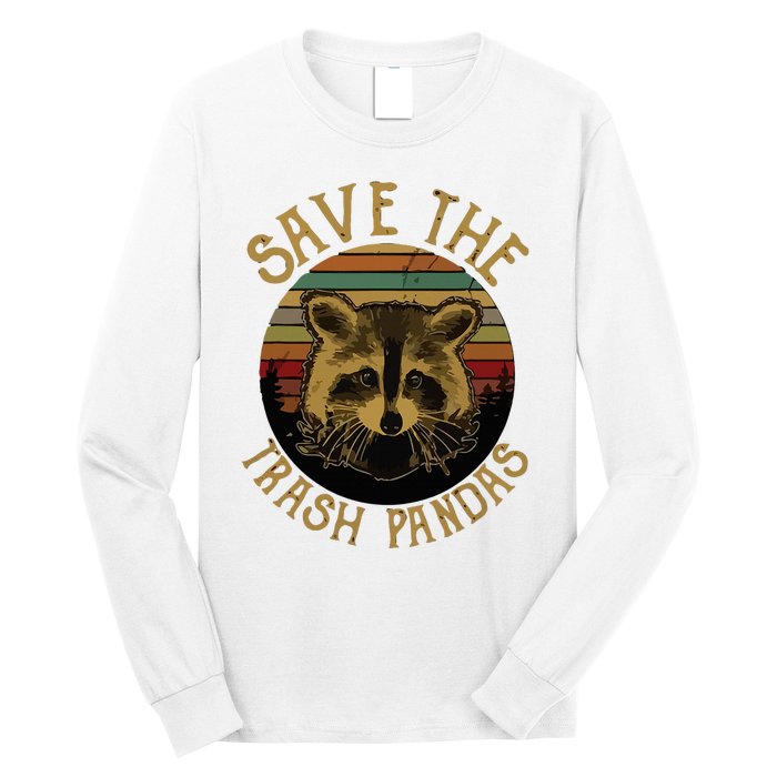 Retro Vintage Save The Trash Pandas Funny Raccoon Animal Long Sleeve Shirt