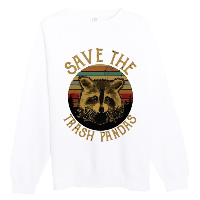 Retro Vintage Save The Trash Pandas Funny Raccoon Animal Premium Crewneck Sweatshirt