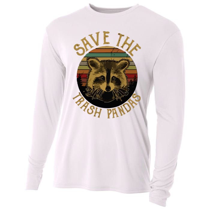 Retro Vintage Save The Trash Pandas Funny Raccoon Animal Cooling Performance Long Sleeve Crew