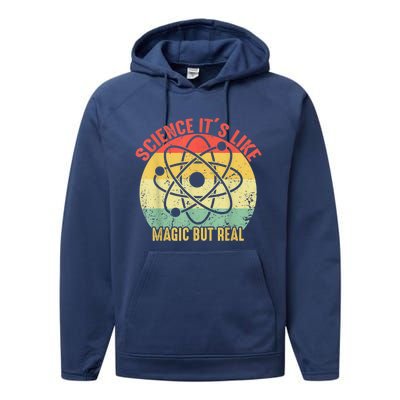 Retro Vintage Science Like Magic But Real Gift Performance Fleece Hoodie