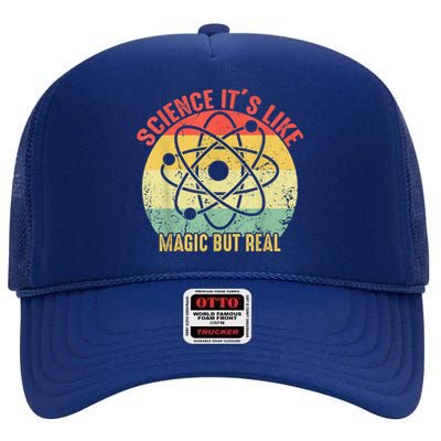 Retro Vintage Science Like Magic But Real Gift High Crown Mesh Back Trucker Hat