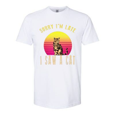 Retro Vintage Sorry Im Late I Saw A Cat Cute Cat Gift Lover Softstyle® CVC T-Shirt