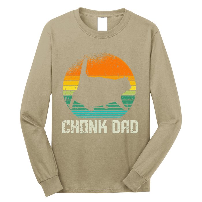 Retro Vintage Style Funny Fat Daddy Cat Meme Chonk Cat Dad Long Sleeve Shirt