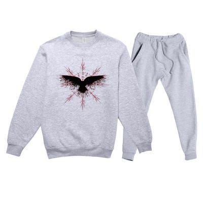 Retro Viking Symbol Nordic Raven Rune Celtic Symbol Premium Crewneck Sweatsuit Set