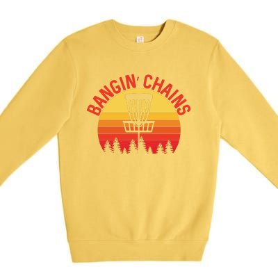 Retro Vintage Sunset Disc Golf Shirt Bangin Chains Premium Crewneck Sweatshirt