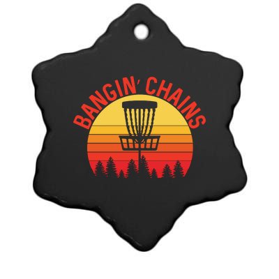 Retro Vintage Sunset Disc Golf Shirt Bangin Chains Ceramic Star Ornament