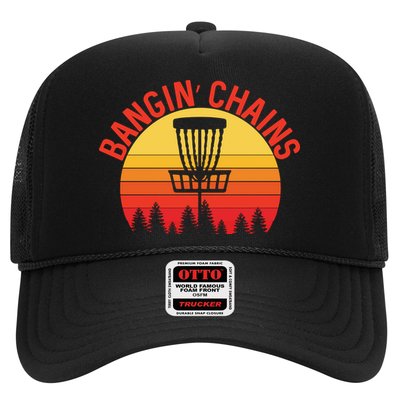 Retro Vintage Sunset Disc Golf Shirt Bangin Chains Trucker Hat