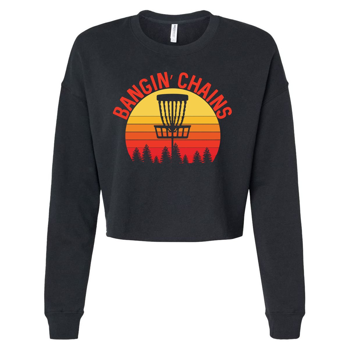 Retro Vintage Sunset Disc Golf Shirt Bangin Chains Cropped Pullover Crew