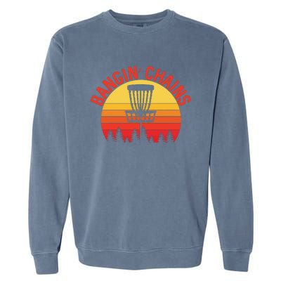 Retro Vintage Sunset Disc Golf Shirt Bangin Chains Garment-Dyed Sweatshirt