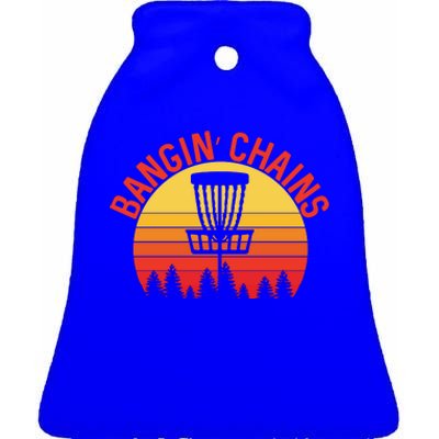 Retro Vintage Sunset Disc Golf Shirt Bangin Chains Ceramic Bell Ornament