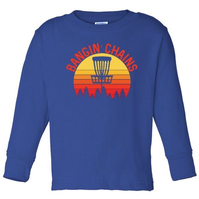 Retro Vintage Sunset Disc Golf Shirt Bangin Chains Toddler Long Sleeve Shirt