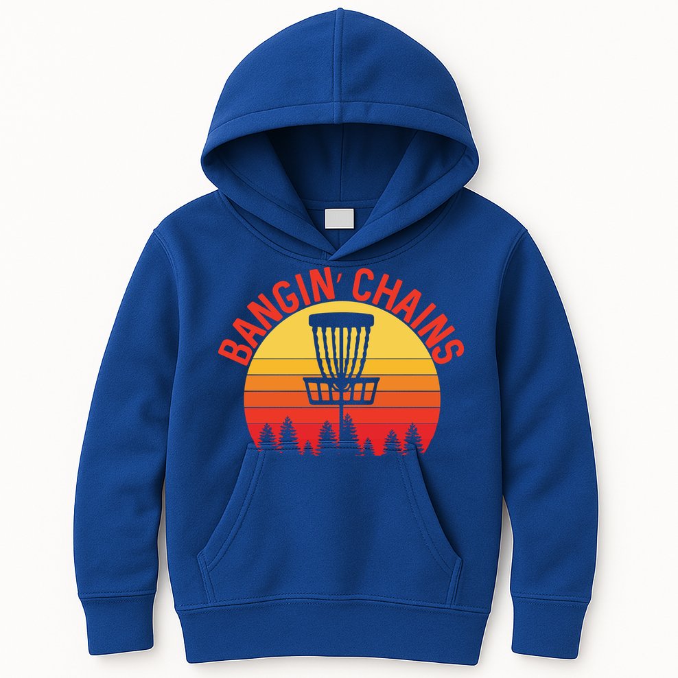 Retro Vintage Sunset Disc Golf Shirt Bangin Chains Kids Hoodie