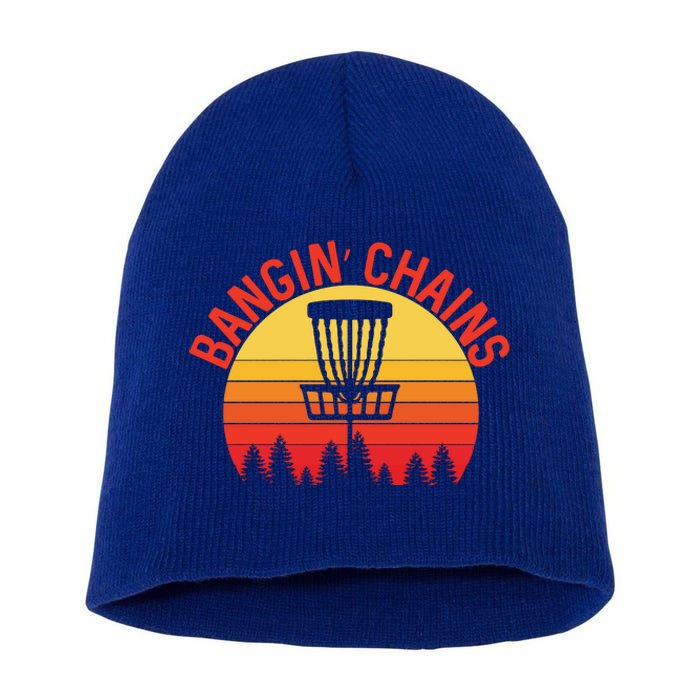 Retro Vintage Sunset Disc Golf Shirt Bangin Chains Short Acrylic Beanie