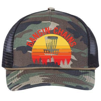 Retro Vintage Sunset Disc Golf Shirt Bangin Chains Retro Rope Trucker Hat Cap