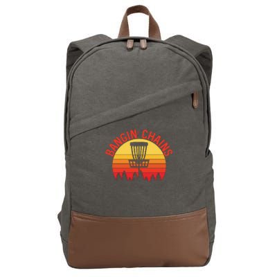 Retro Vintage Sunset Disc Golf Shirt Bangin Chains Cotton Canvas Backpack