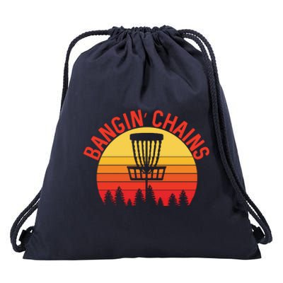 Retro Vintage Sunset Disc Golf Shirt Bangin Chains Drawstring Bag