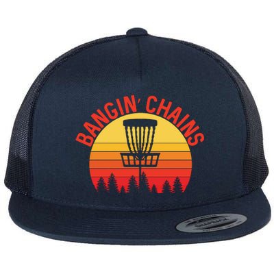 Retro Vintage Sunset Disc Golf Shirt Bangin Chains Flat Bill Trucker Hat