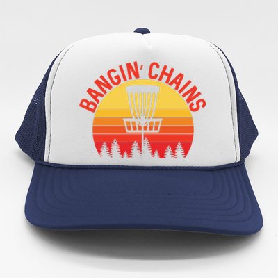 Retro Vintage Sunset Disc Golf Shirt Bangin Chains Trucker Hat