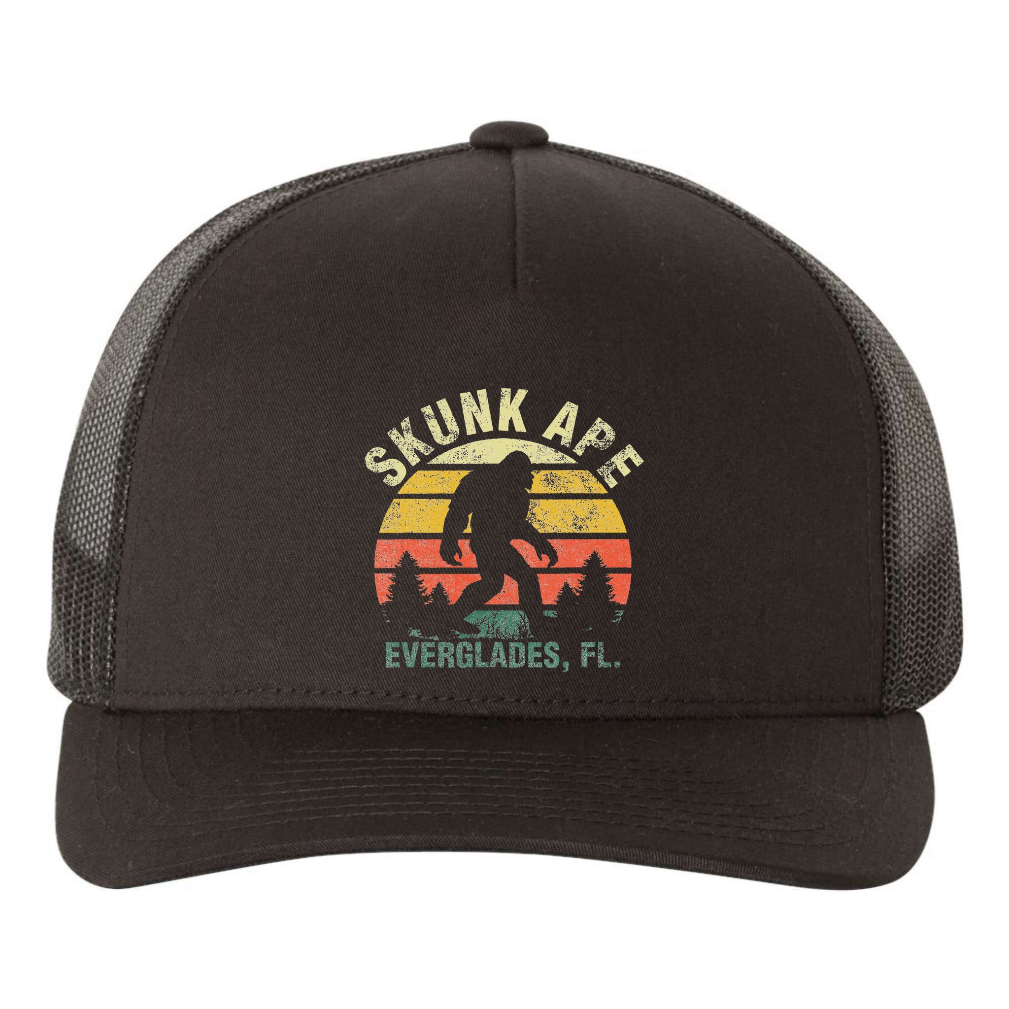 Retro Vintage Skunk Ape Florida Everglades Bigfoot Yupoong Adult 5-Panel Trucker Hat
