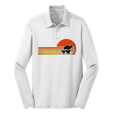 Retro Vintage Sprint Car Dirt Track Racing Distressed Silk Touch Performance Long Sleeve Polo