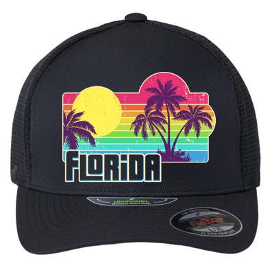 Retro Vintage Sunny Florida Palm Trees Flexfit Unipanel Trucker Cap