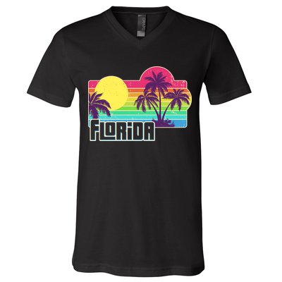 Retro Vintage Sunny Florida Palm Trees V-Neck T-Shirt