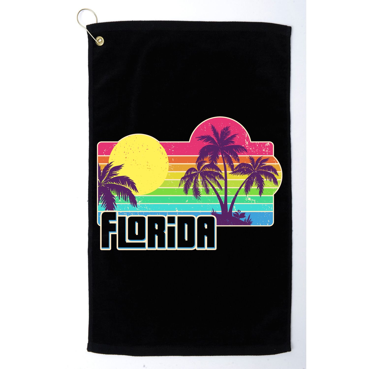 Retro Vintage Sunny Florida Palm Trees Golf Towel