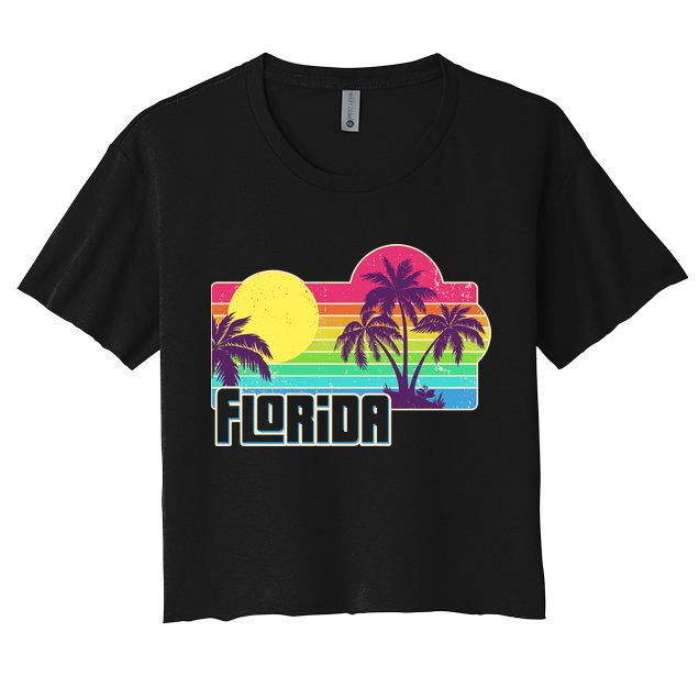 Retro Vintage Sunny Florida Palm Trees Crop Top