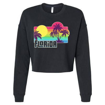 Retro Vintage Sunny Florida Palm Trees Cropped Pullover Crew