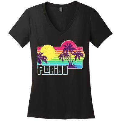 Retro Vintage Sunny Florida Palm Trees Women's V-Neck T-Shirt