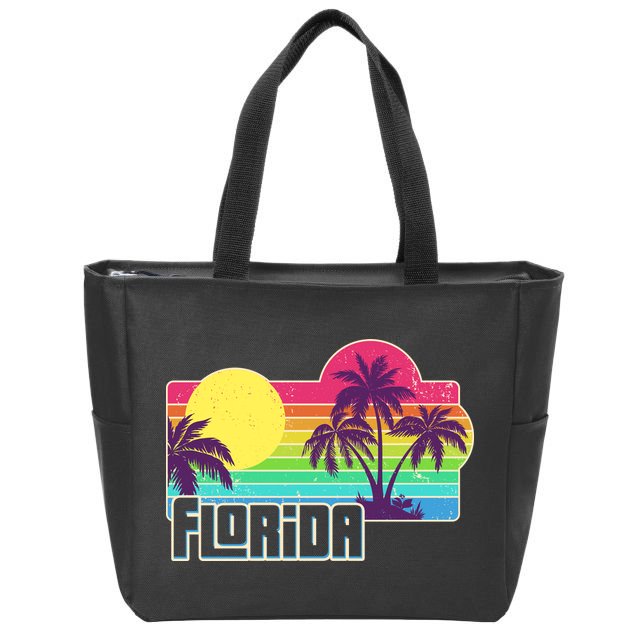 Retro Vintage Sunny Florida Palm Trees Zip Tote Bag