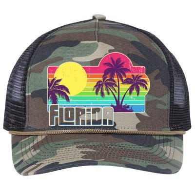 Retro Vintage Sunny Florida Palm Trees Retro Rope Trucker Hat Cap