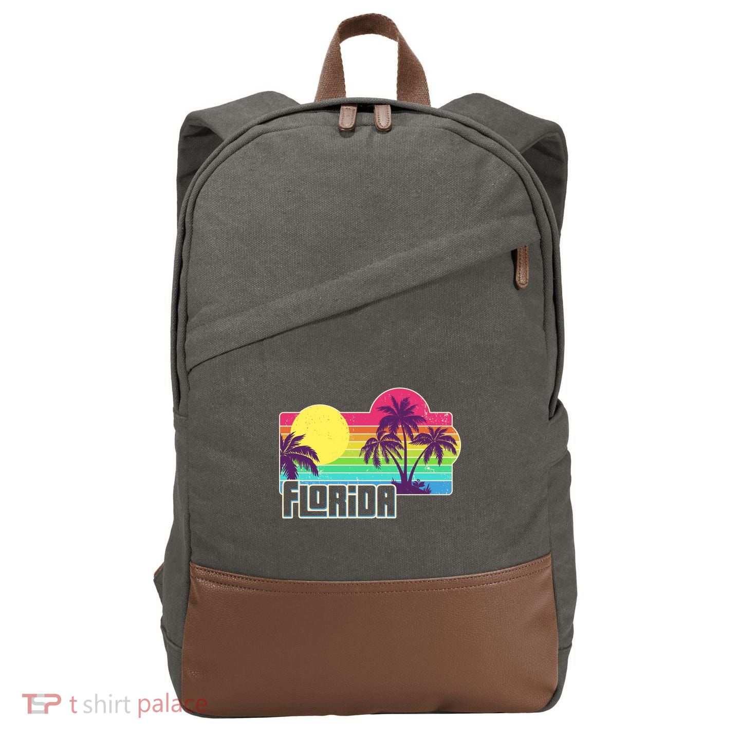 Retro Vintage Sunny Florida Palm Trees Cotton Canvas Backpack