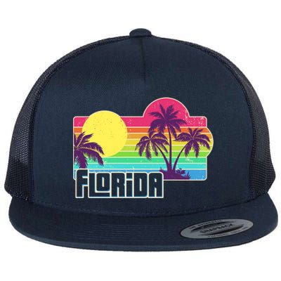 Retro Vintage Sunny Florida Palm Trees Flat Bill Trucker Hat