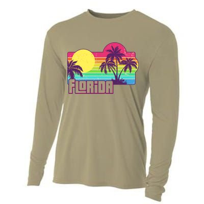 Retro Vintage Sunny Florida Palm Trees Cooling Performance Long Sleeve Crew