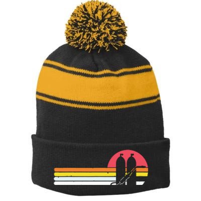 Retro Vintage Style Sunset Welder Stripe Pom Pom Beanie