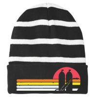 Retro Vintage Style Sunset Welder Striped Beanie with Solid Band