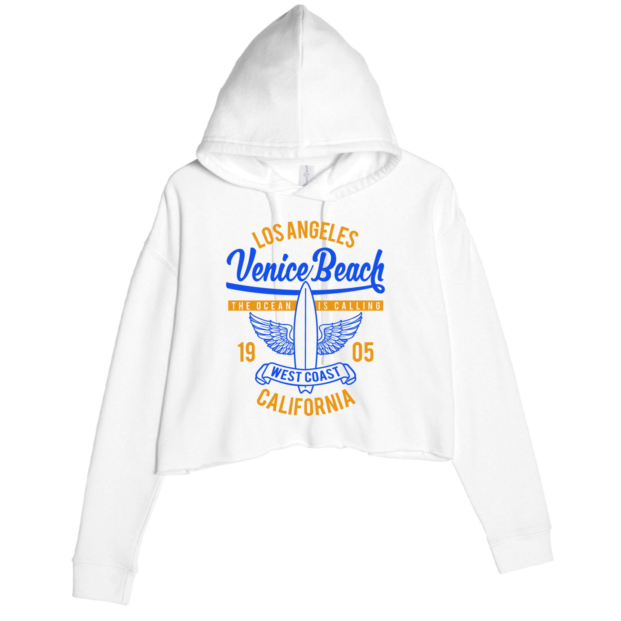 Retro Vintage Surf Venice Beach California Crop Fleece Hoodie