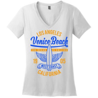 Retro Vintage Surf Venice Beach California Women's V-Neck T-Shirt