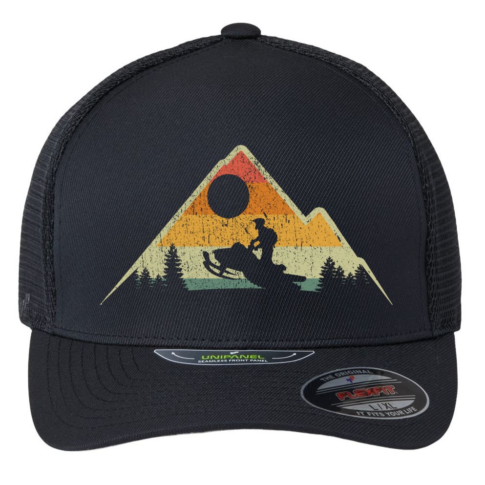 Retro Vintage Snowmobiling Winter Sports Snowmobile Rider Gift Flexfit Unipanel Trucker Cap