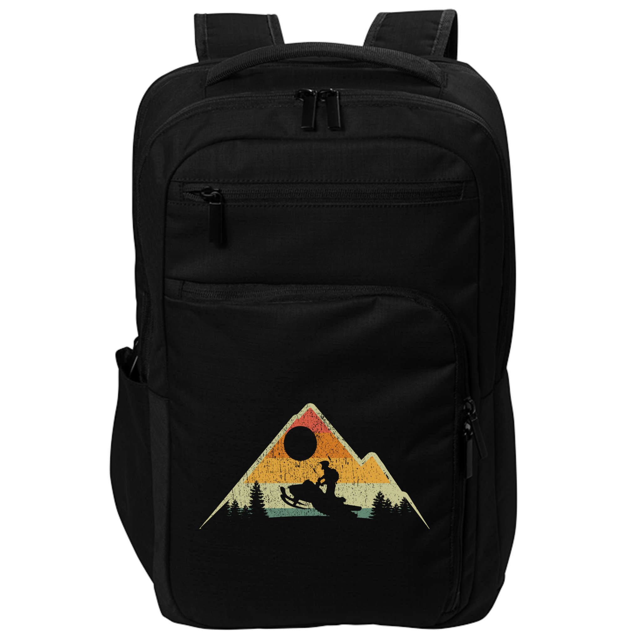 Retro Vintage Snowmobiling Winter Sports Snowmobile Rider Gift Impact Tech Backpack