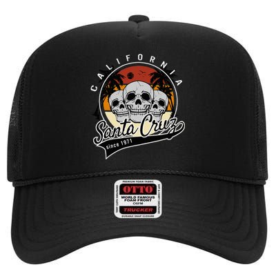 Retro Vintage Santa Cruz California Skull Street Wear High Crown Mesh Back Trucker Hat