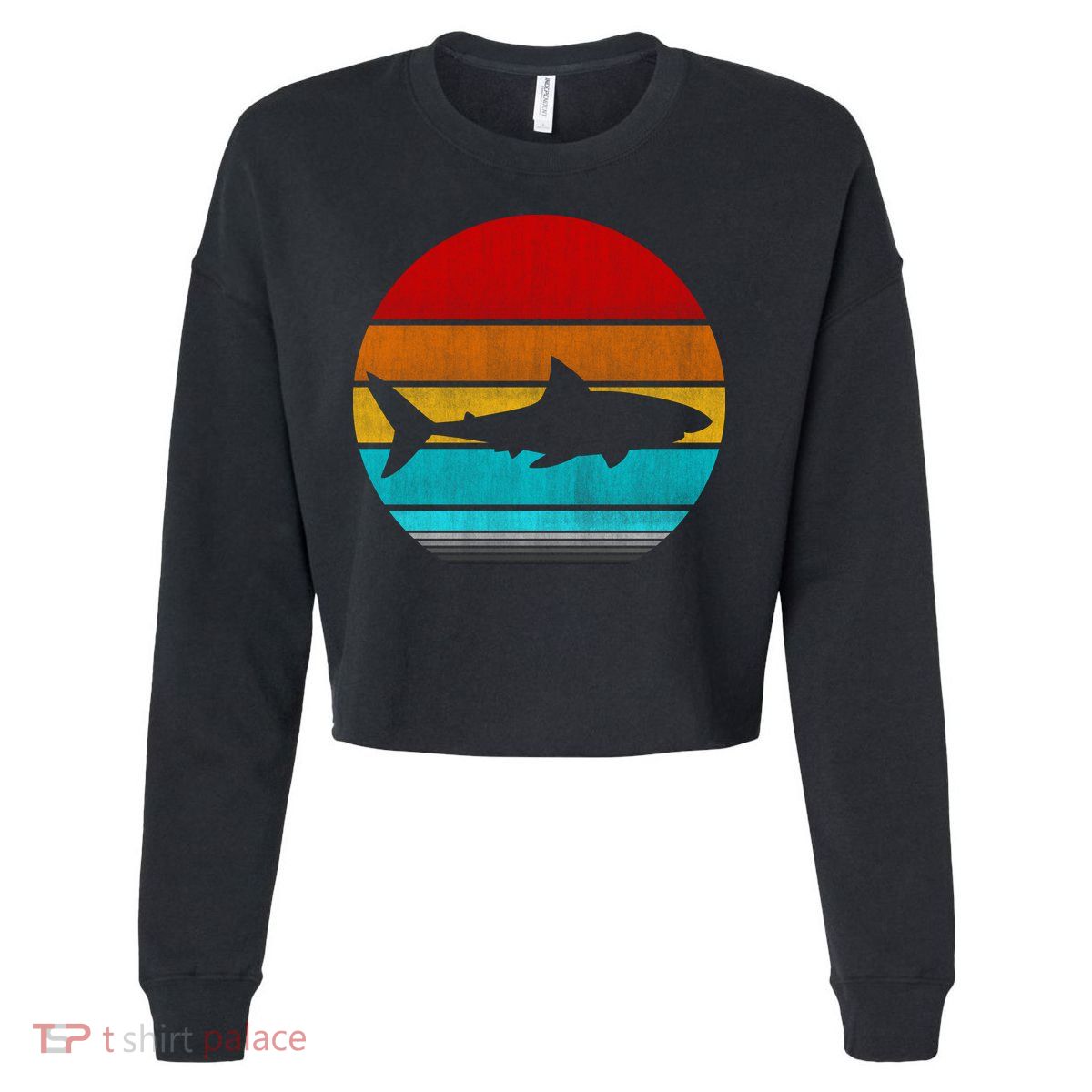 Retro Vintage Shark Cropped Pullover Crew