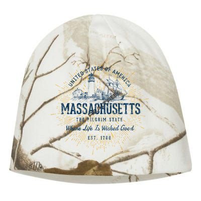 Retro Vintage State Of Massachusetts Kati - Camo Knit Beanie