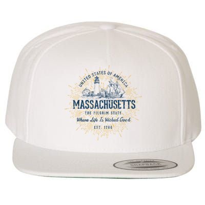 Retro Vintage State Of Massachusetts Wool Snapback Cap