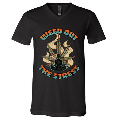 Retro Vintage Style 420 Weed Out The Stress Marijuana Stoner V-Neck T-Shirt