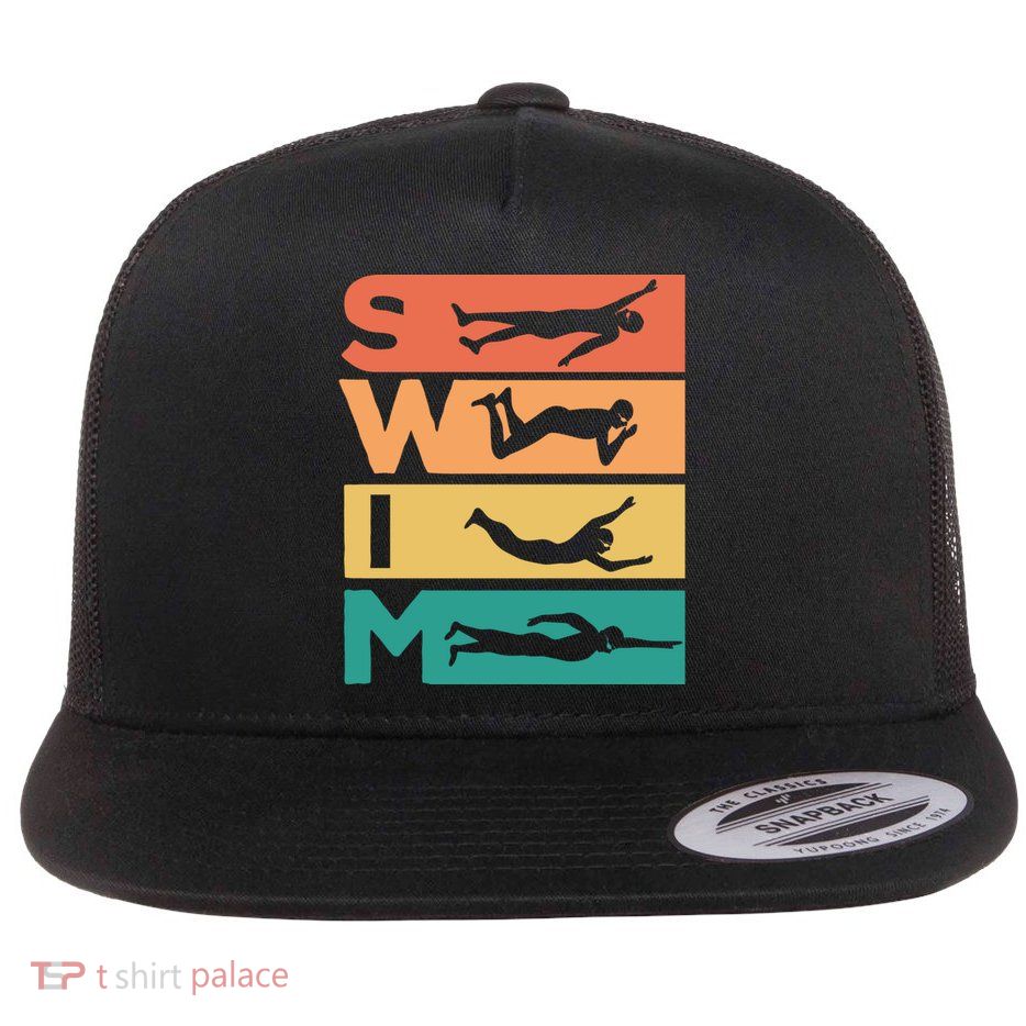 Retro Vintage Swimming Gift For Swimmers Cool Gift Flatbill Hat