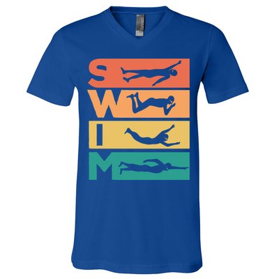 Retro Vintage Swimming Gift For Swimmers Cool Gift V-Neck T-Shirt