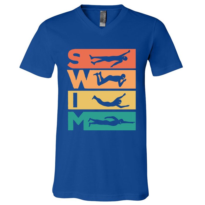 Retro Vintage Swimming Gift For Swimmers Cool Gift V-Neck T-Shirt