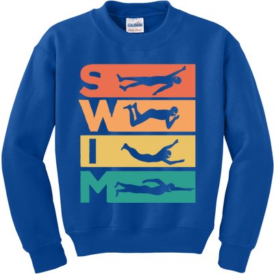 Retro Vintage Swimming Gift For Swimmers Cool Gift Kids Sweatshirt